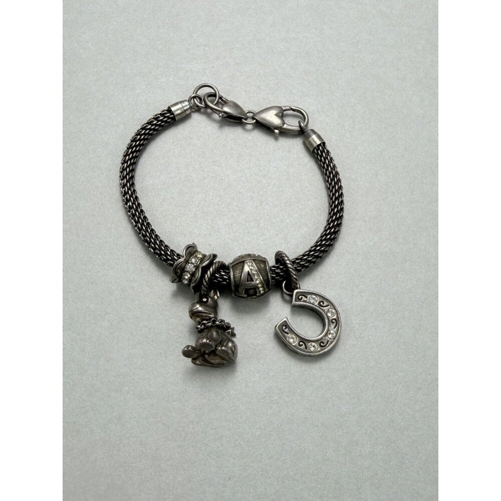 Brighton Charm Bracelet Dog Horseshoe Letter A Silver Tone Chain 7" - Picture 5 of 6